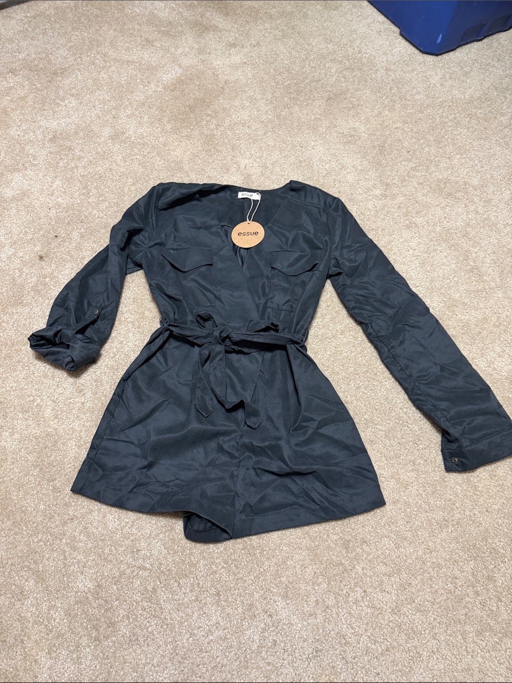 essue Black Belted Utility shorts romper